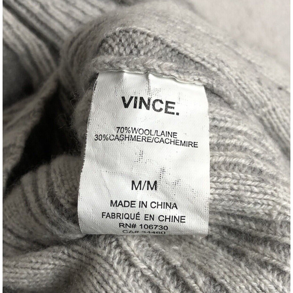 VINCE Wool Cashmere Sweater Sz M Gray Long Sleeve Split Waist - Picture 4 of 12